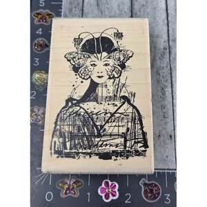 Stampington Co. Pucinni's Muse P2201 Geisha Collage Asian Rubber Stamp Wood #D12